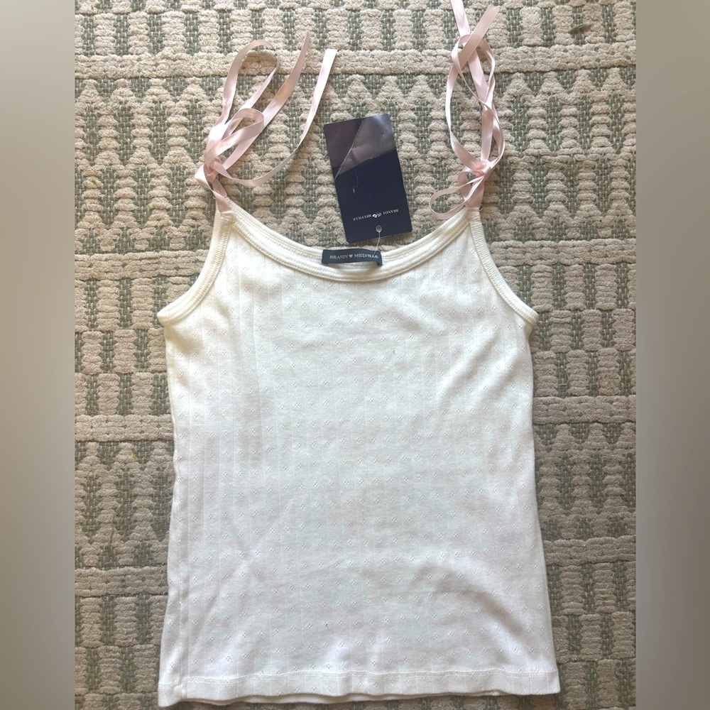 Brandy Melville White Bow Tie Strap Tank Top